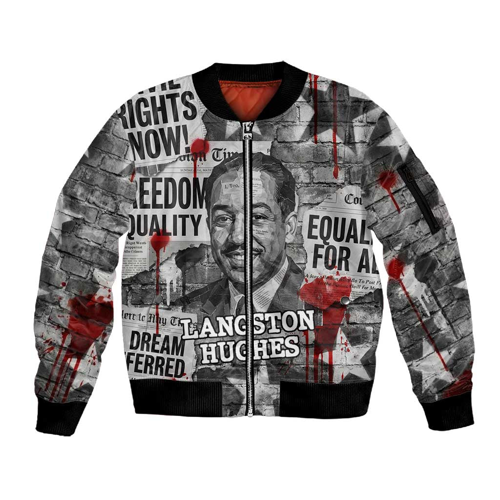 Langston Hughes Sleeve Zip Bomber Jacket Urban Brick Wall Design with Protest Art and Poetry Powerful Quotes - Wonder Print Shop