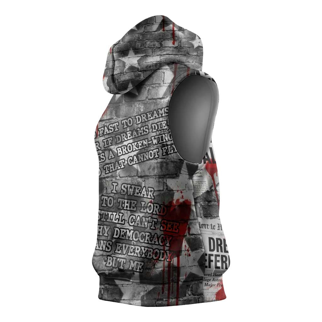 Langston Hughes Sleeveless Hoodie Urban Brick Wall Design with Protest Art and Poetry Powerful Quotes - Wonder Print Shop