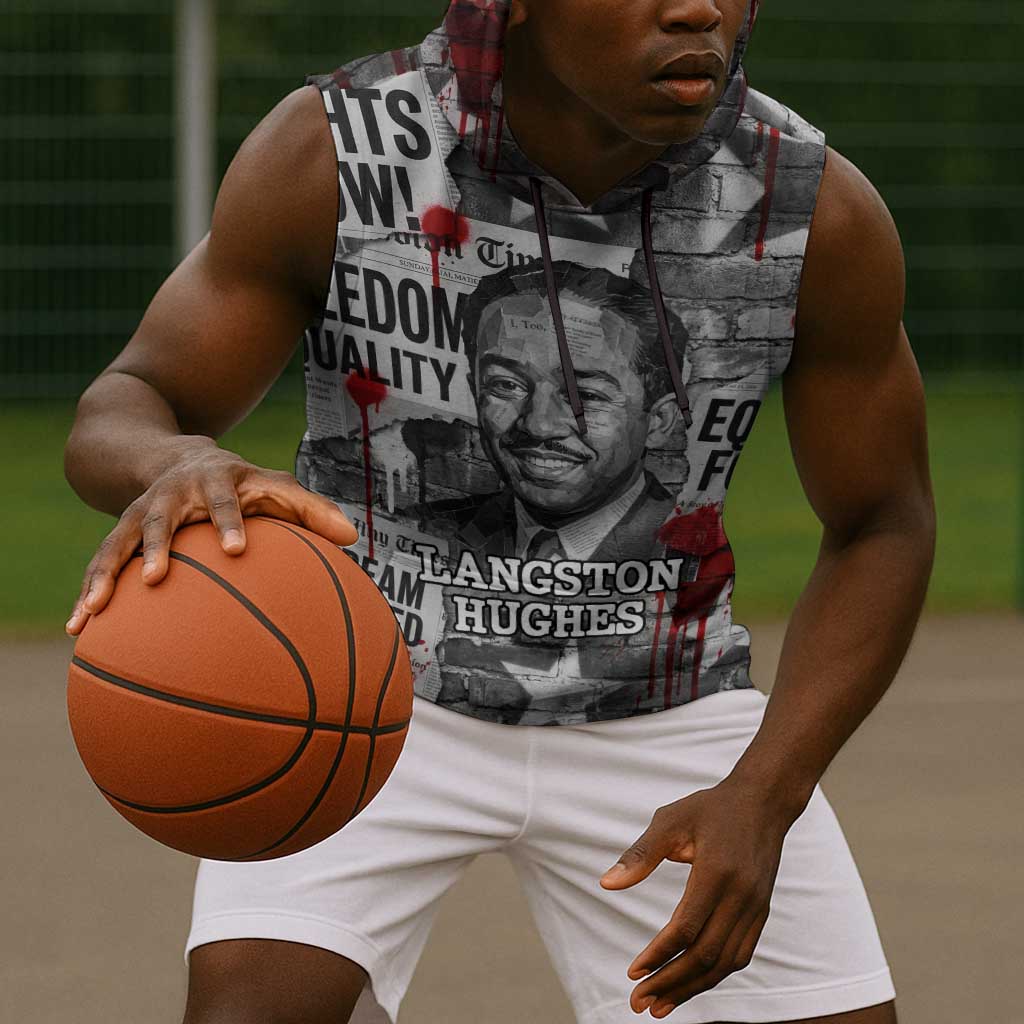 Langston Hughes Sleeveless Hoodie Urban Brick Wall Design with Protest Art and Poetry Powerful Quotes - Wonder Print Shop
