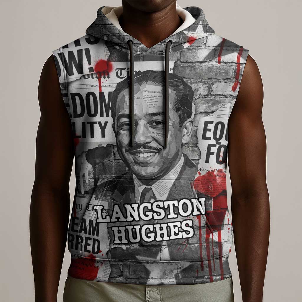 Langston Hughes Sleeveless Hoodie Urban Brick Wall Design with Protest Art and Poetry Powerful Quotes - Wonder Print Shop