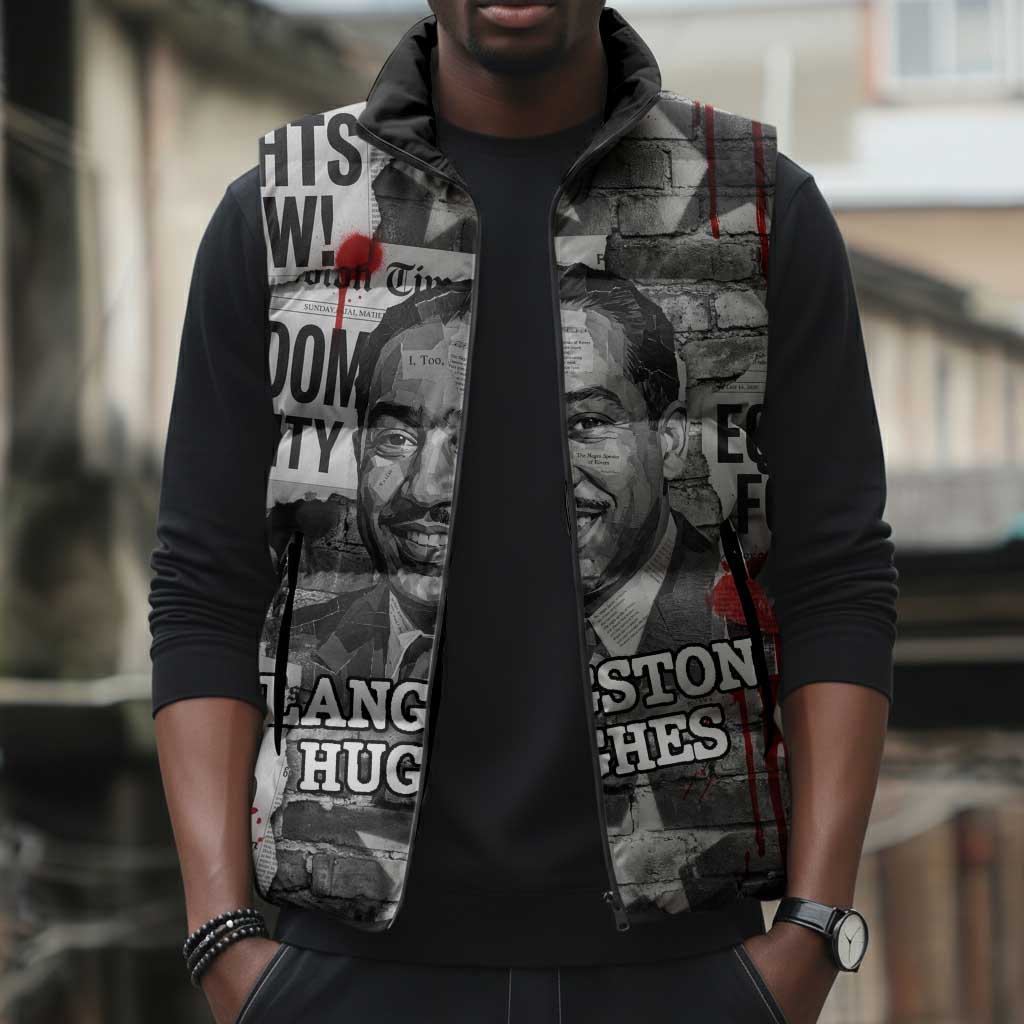 Langston Hughes Sleeveless Puffer Jacket Urban Brick Wall Design with Protest Art and Poetry Powerful Quotes - Wonder Print Shop