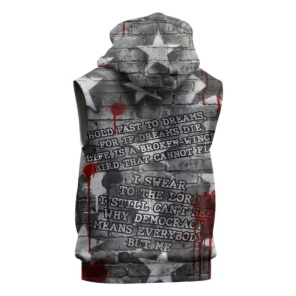Langston Hughes Sleeveless Zip Hoodie Urban Brick Wall Design with Protest Art and Poetry Powerful Quotes - Wonder Print Shop
