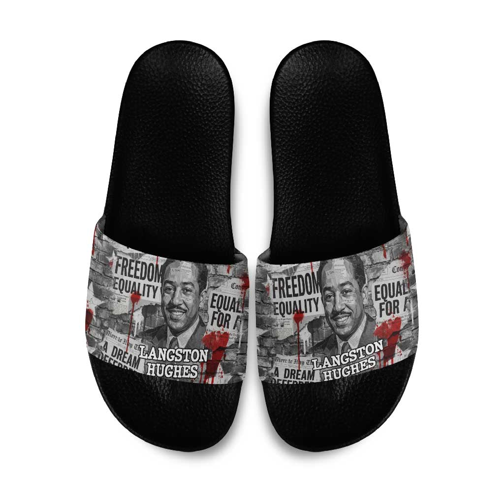Langston Hughes Slide Sandals Urban Brick Wall Design with Protest Art and Poetry Powerful Quotes - Wonder Print Shop