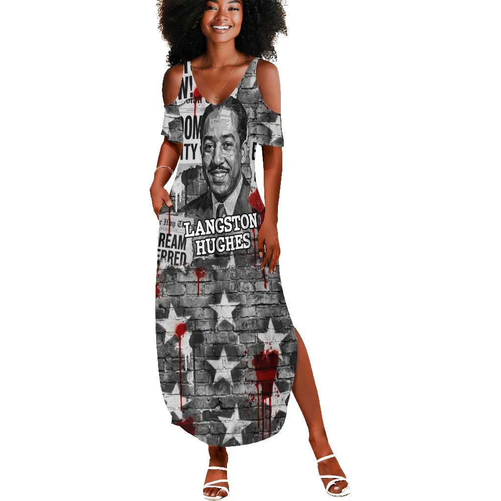 Langston Hughes Summer Maxi Dress Urban Brick Wall Design with Protest Art and Poetry Powerful Quotes - Wonder Print Shop