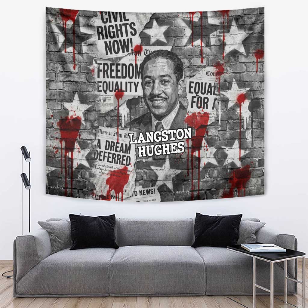 Langston Hughes Tapestry Urban Brick Wall Design with Protest Art and Poetry Powerful Quotes - Wonder Print Shop