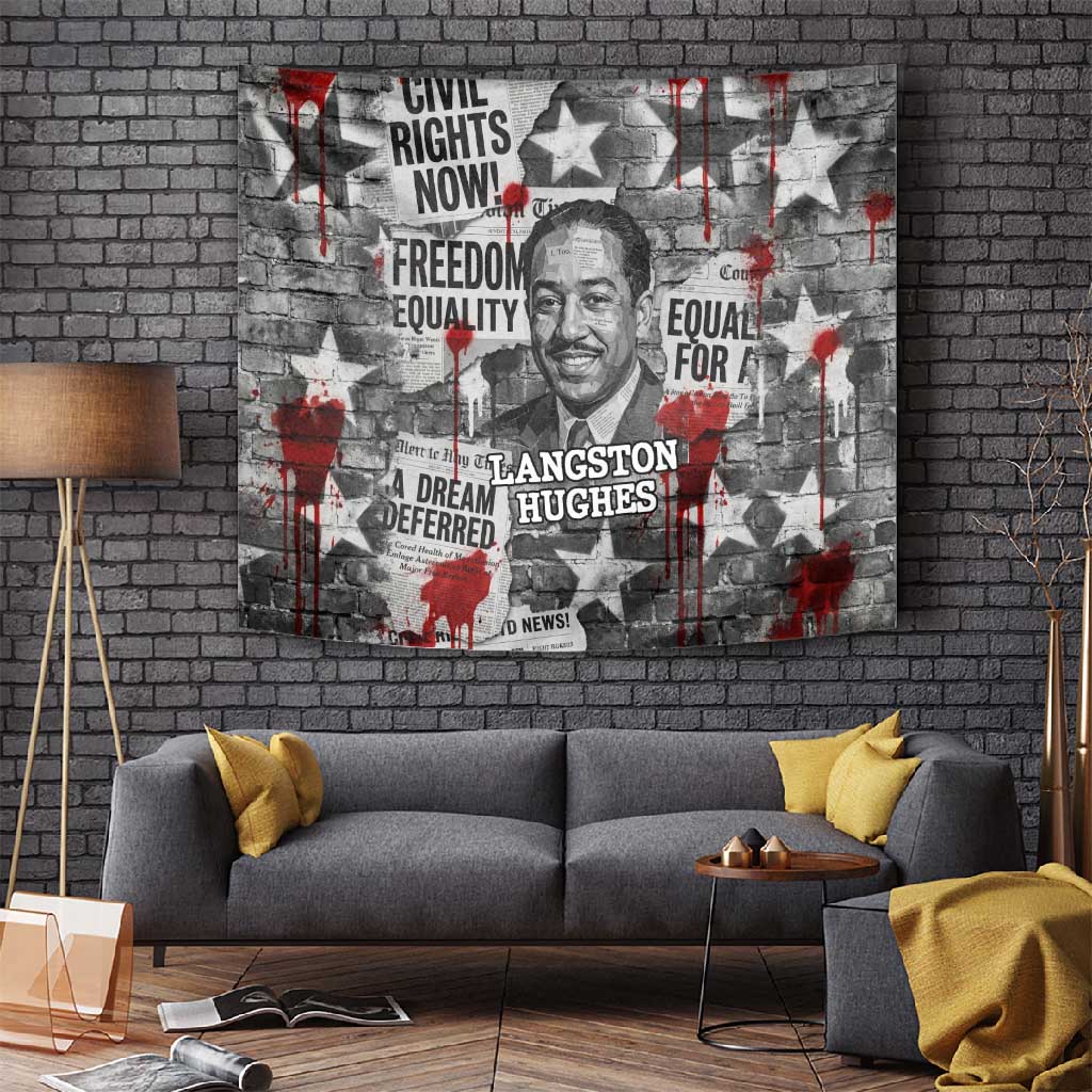 Langston Hughes Tapestry Urban Brick Wall Design with Protest Art and Poetry Powerful Quotes - Wonder Print Shop