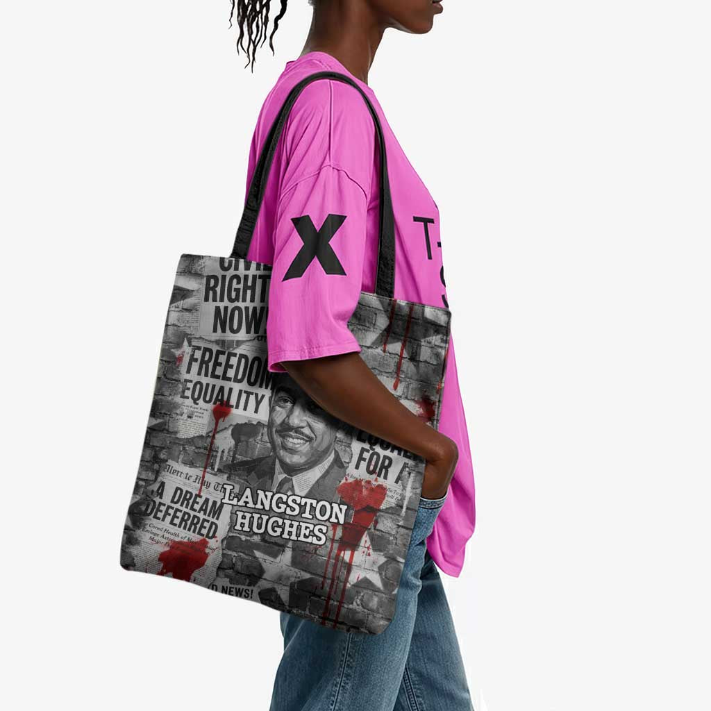 Langston Hughes Tote Bag Urban Brick Wall Design with Protest Art and Poetry Powerful Quotes - Wonder Print Shop