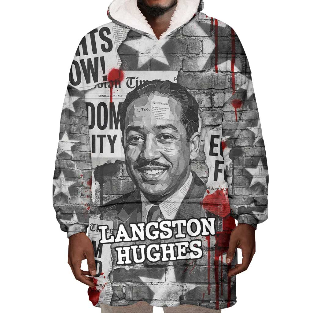 Langston Hughes Wearable Blanket Hoodie Urban Brick Wall Design with Protest Art and Poetry Powerful Quotes - Wonder Print Shop