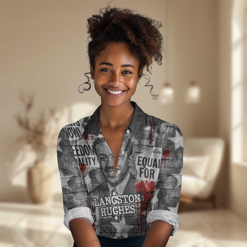Langston Hughes Women Casual Shirt Urban Brick Wall Design with Protest Art and Poetry Powerful Quotes - Wonder Print Shop