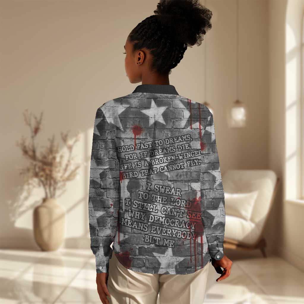 Langston Hughes Women Casual Shirt Urban Brick Wall Design with Protest Art and Poetry Powerful Quotes - Wonder Print Shop