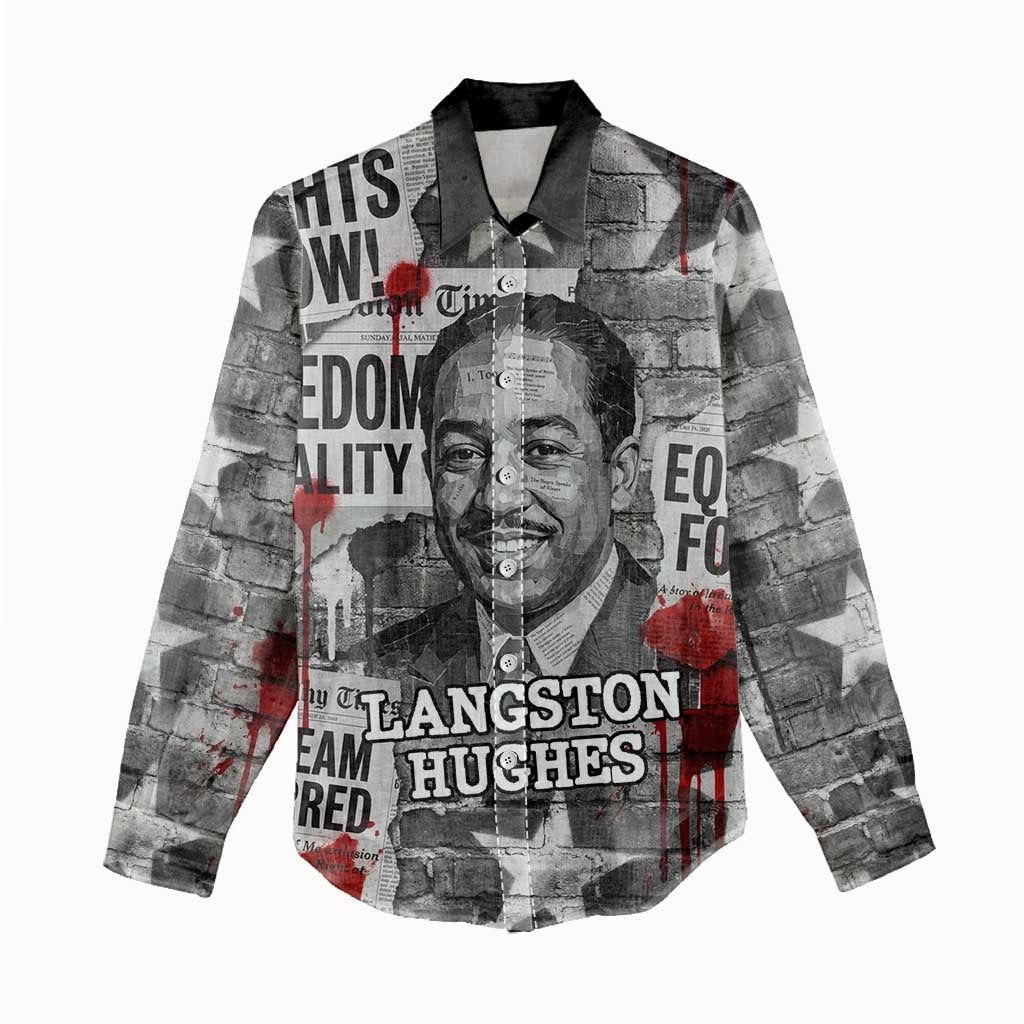 Langston Hughes Women Casual Shirt Urban Brick Wall Design with Protest Art and Poetry Powerful Quotes - Wonder Print Shop