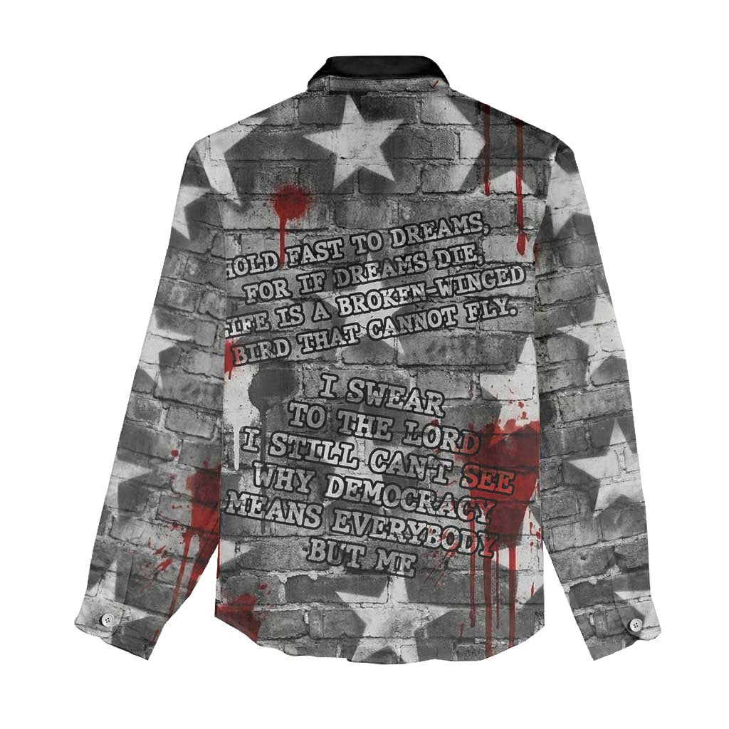 Langston Hughes Women Casual Shirt Urban Brick Wall Design with Protest Art and Poetry Powerful Quotes - Wonder Print Shop