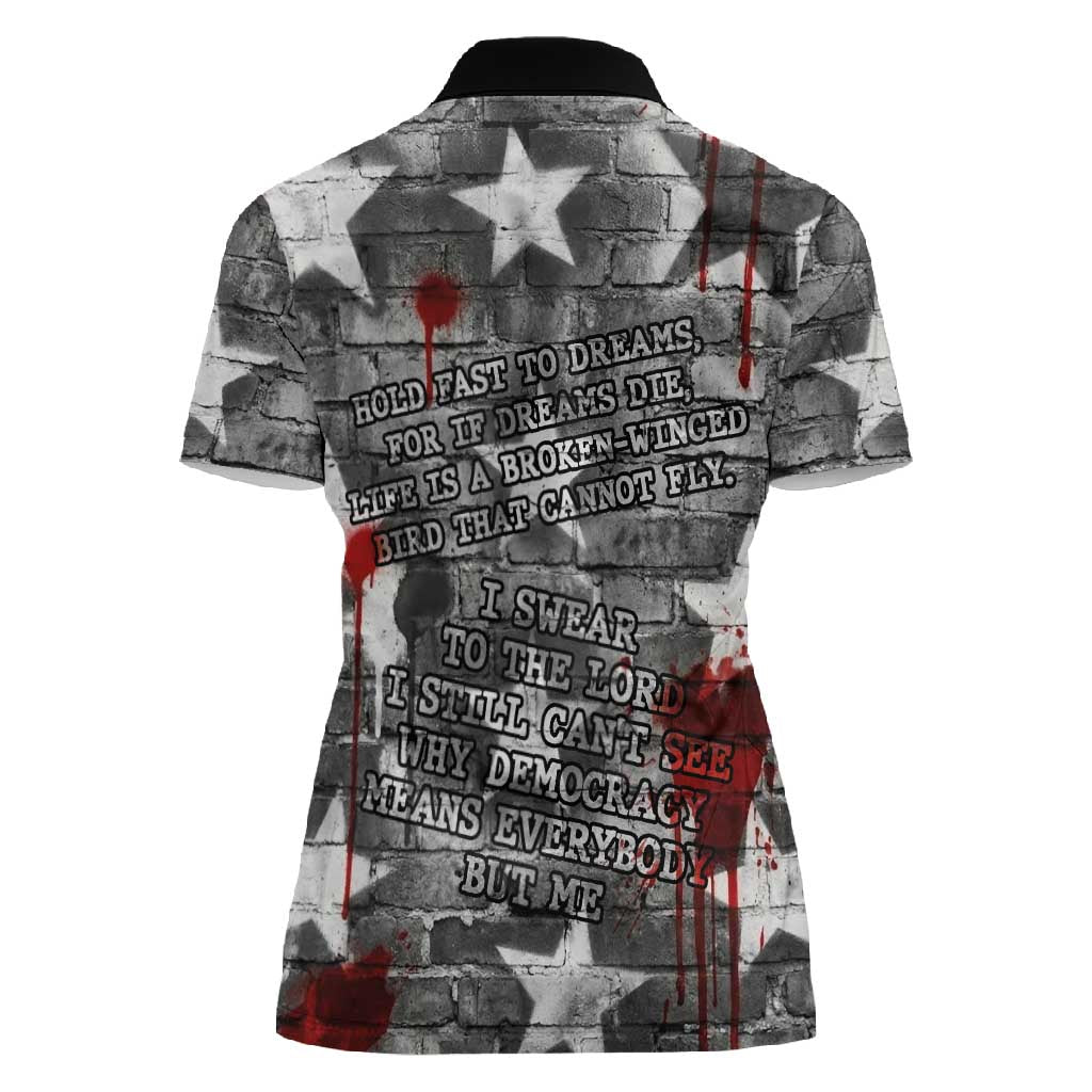 Langston Hughes Women Polo Shirt Urban Brick Wall Design with Protest Art and Poetry Powerful Quotes - Wonder Print Shop