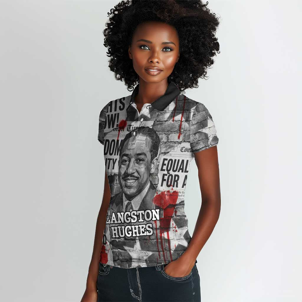 Langston Hughes Women Polo Shirt Urban Brick Wall Design with Protest Art and Poetry Powerful Quotes - Wonder Print Shop