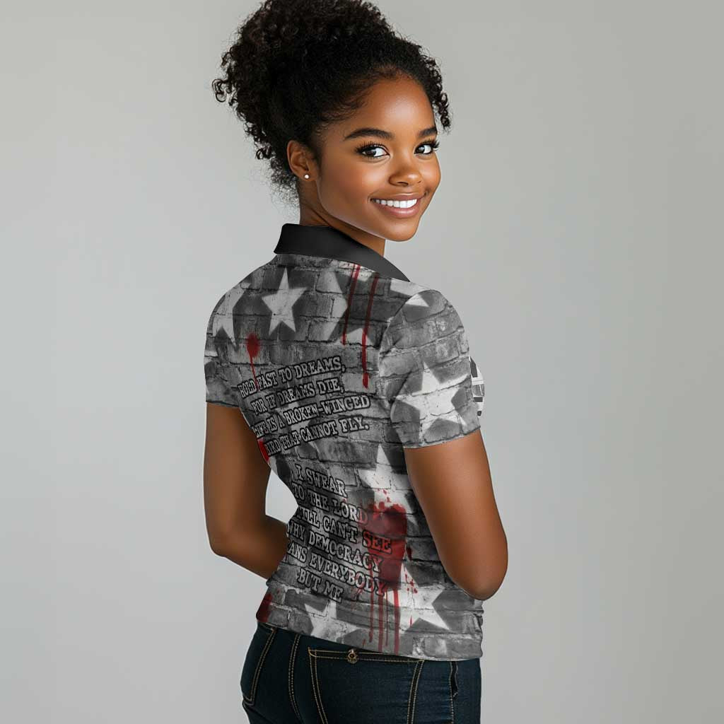 Langston Hughes Women Polo Shirt Urban Brick Wall Design with Protest Art and Poetry Powerful Quotes - Wonder Print Shop