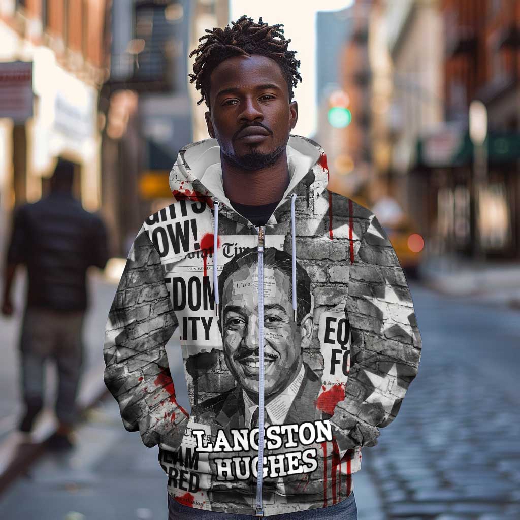 Langston Hughes Zip Hoodie Urban Brick Wall Design with Protest Art and Poetry Powerful Quotes - Wonder Print Shop