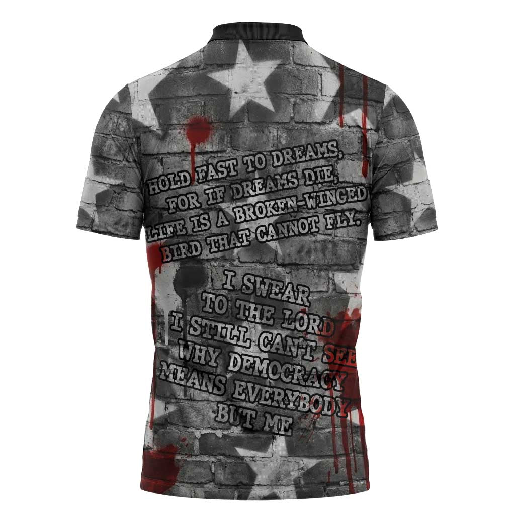 Langston Hughes Zipper Polo Shirt Urban Brick Wall Design with Protest Art and Poetry Powerful Quotes - Wonder Print Shop