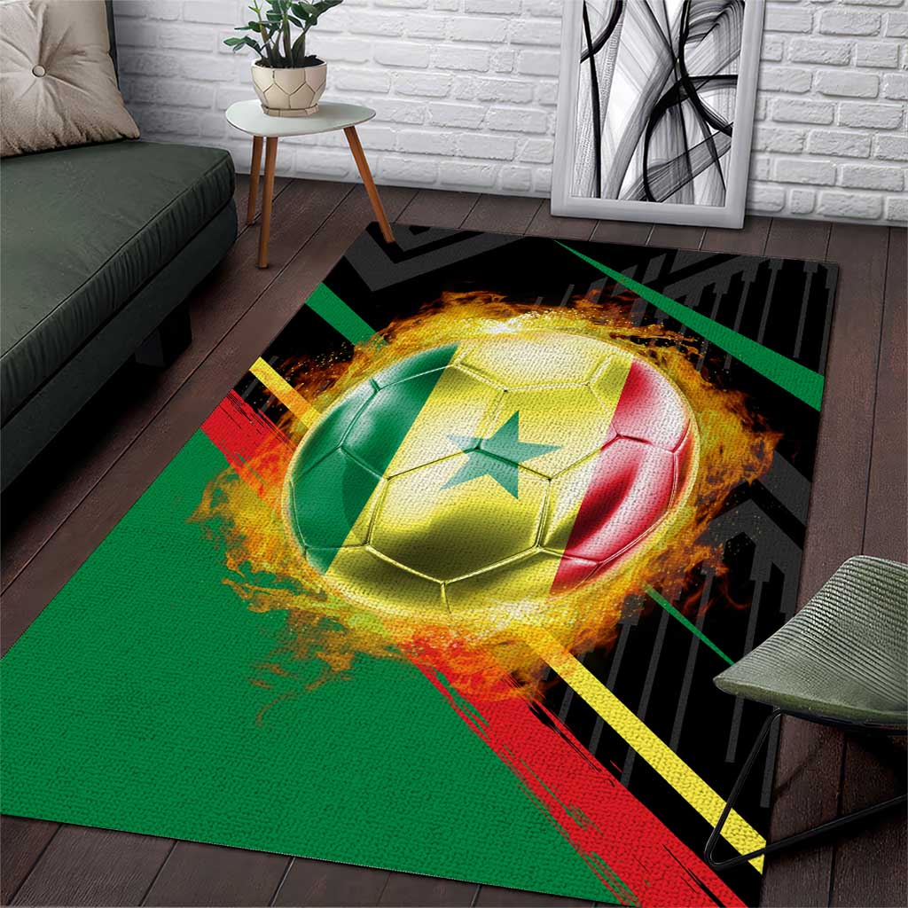 Custom Senegal Area Rug Lion Graphic, National Flag, Fiery Soccer Ball - Bold African Pride Design - Wonder Print Shop