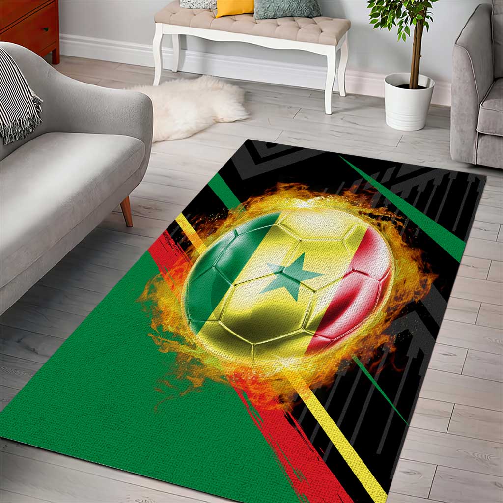 Custom Senegal Area Rug Lion Graphic, National Flag, Fiery Soccer Ball - Bold African Pride Design - Wonder Print Shop