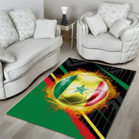 Custom Senegal Area Rug Lion Graphic, National Flag, Fiery Soccer Ball - Bold African Pride Design - Wonder Print Shop