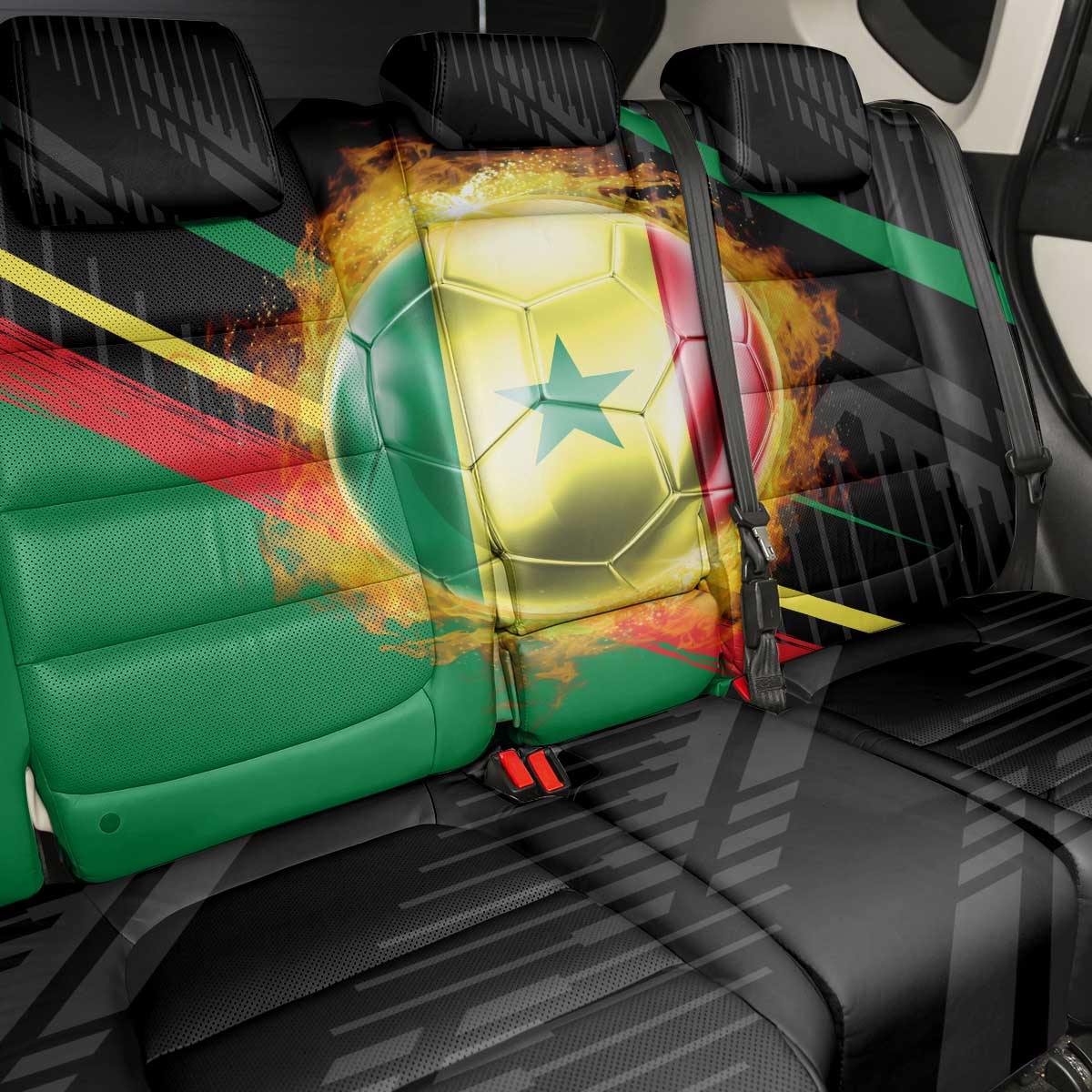 Custom Senegal Back Car Seat Cover Lion Graphic, National Flag, Fiery Soccer Ball - Bold African Pride Design - Wonder Print Shop