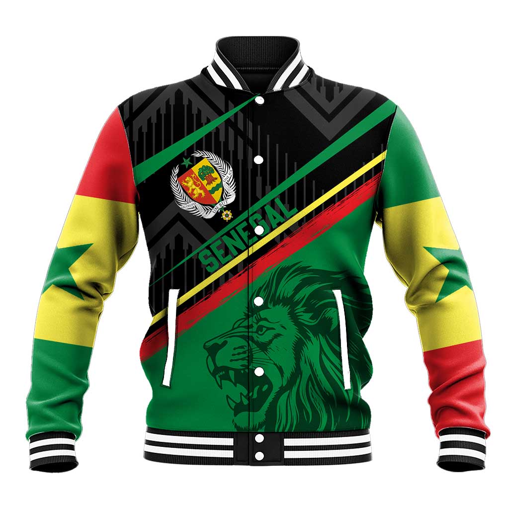 Custom Senegal Baseball Jacket Lion Graphic, National Flag, Fiery Soccer Ball - Bold African Pride Design - Wonder Print Shop