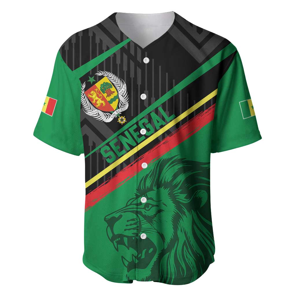 Custom Senegal Baseball Jersey Lion Graphic, National Flag, Fiery Soccer Ball - Bold African Pride Design - Wonder Print Shop