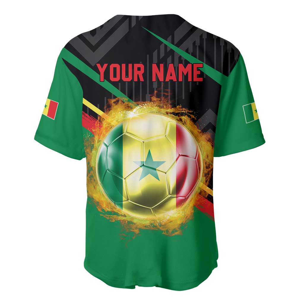 Custom Senegal Baseball Jersey Lion Graphic, National Flag, Fiery Soccer Ball - Bold African Pride Design - Wonder Print Shop
