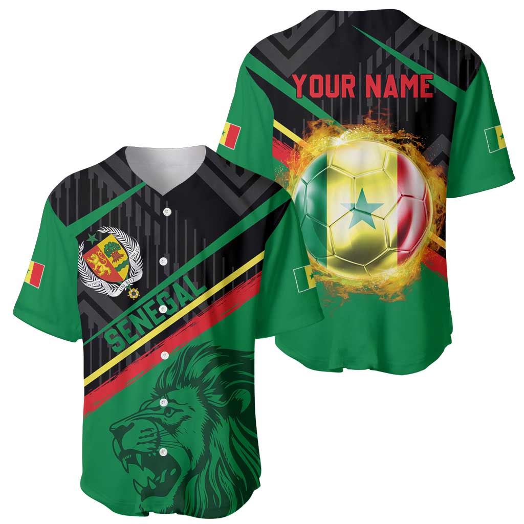 Custom Senegal Baseball Jersey Lion Graphic, National Flag, Fiery Soccer Ball - Bold African Pride Design - Wonder Print Shop
