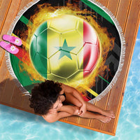 Custom Senegal Beach Blanket Lion Graphic, National Flag, Fiery Soccer Ball - Bold African Pride Design - Wonder Print Shop