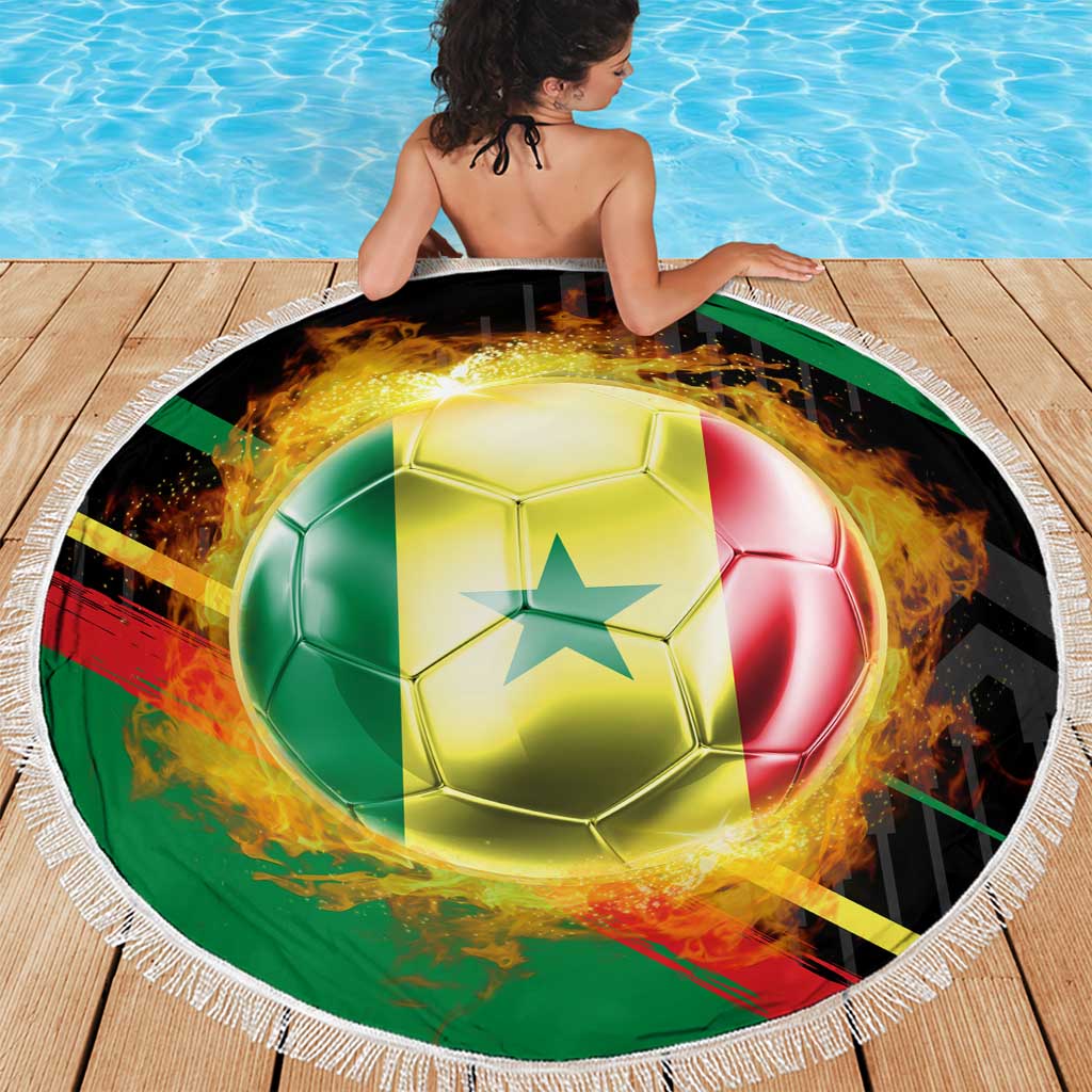 Custom Senegal Beach Blanket Lion Graphic, National Flag, Fiery Soccer Ball - Bold African Pride Design - Wonder Print Shop