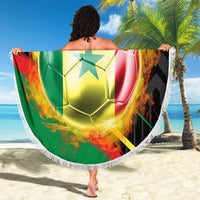 Custom Senegal Beach Blanket Lion Graphic, National Flag, Fiery Soccer Ball - Bold African Pride Design - Wonder Print Shop