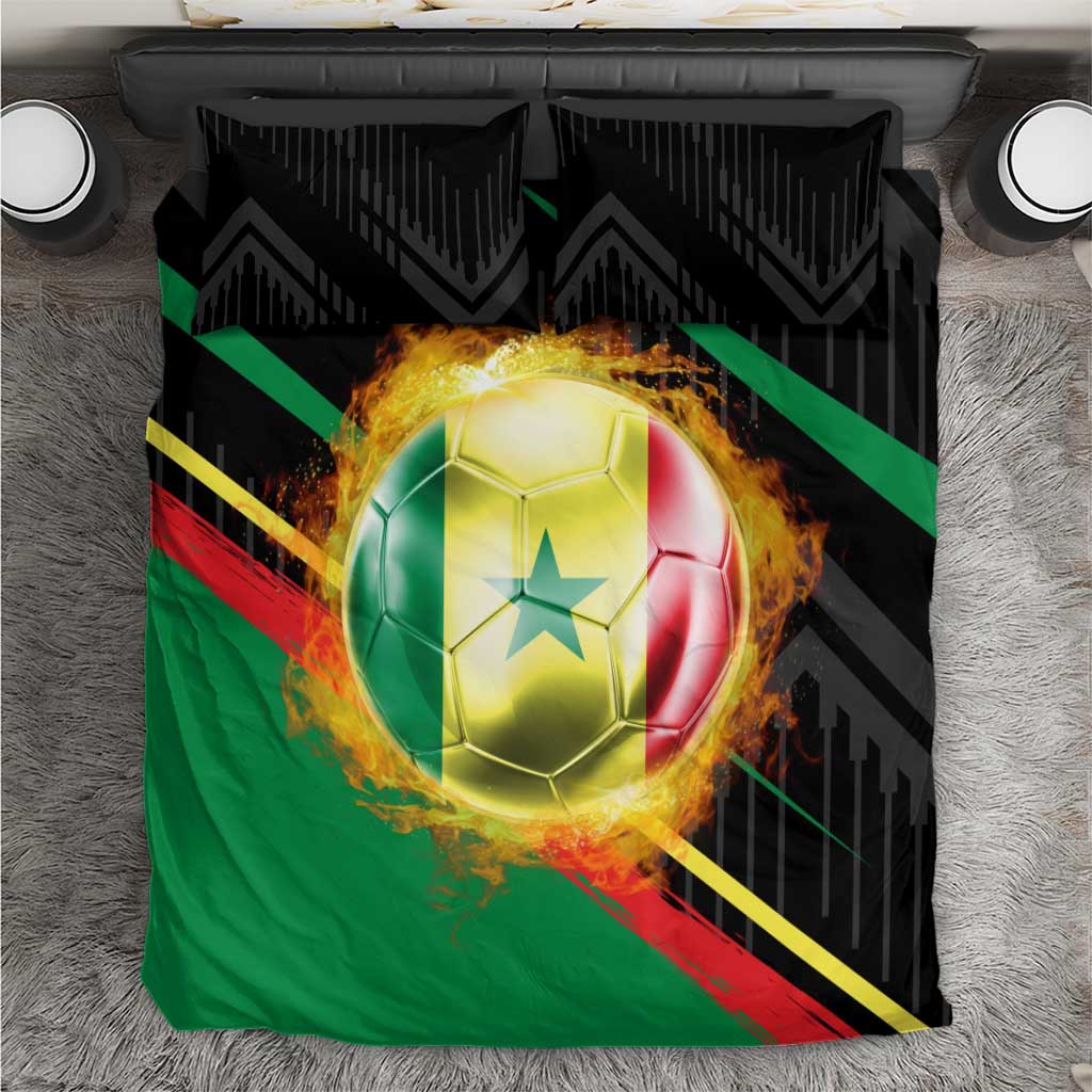Custom Senegal Bedding Set Lion Graphic, National Flag, Fiery Soccer Ball - Bold African Pride Design - Wonder Print Shop