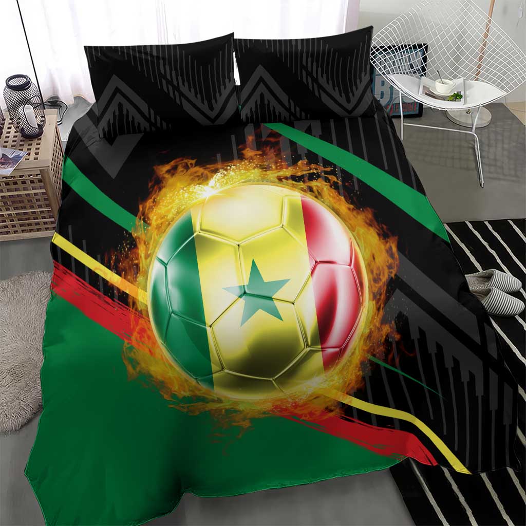Custom Senegal Bedding Set Lion Graphic, National Flag, Fiery Soccer Ball - Bold African Pride Design - Wonder Print Shop