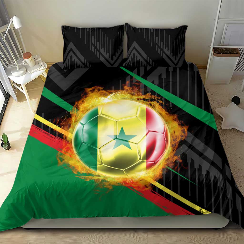 Custom Senegal Bedding Set Lion Graphic, National Flag, Fiery Soccer Ball - Bold African Pride Design - Wonder Print Shop