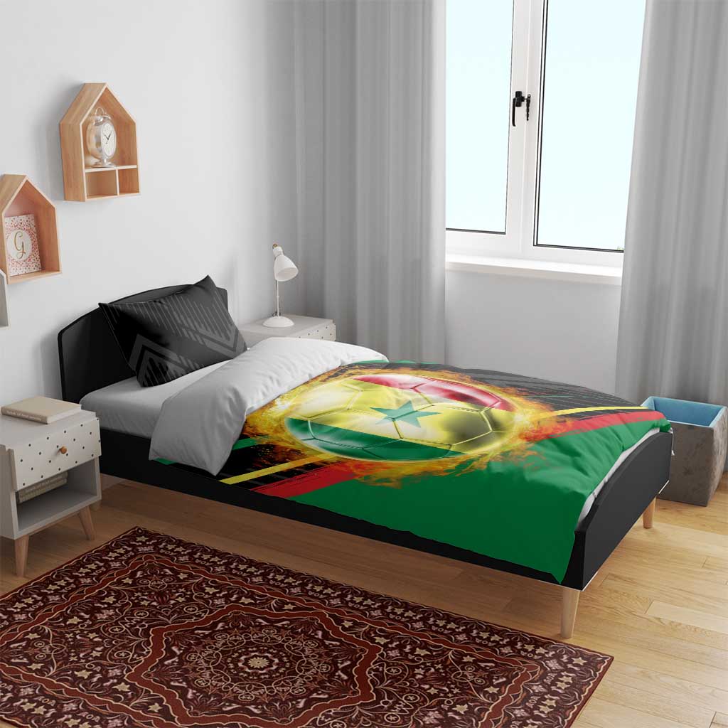 Custom Senegal Bedding Set Lion Graphic, National Flag, Fiery Soccer Ball - Bold African Pride Design - Wonder Print Shop