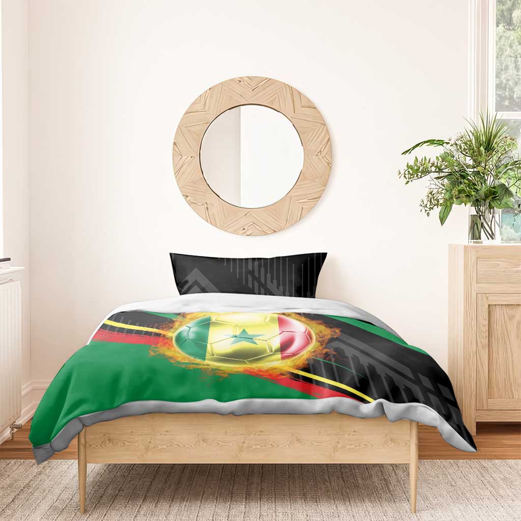 Custom Senegal Bedding Set Lion Graphic, National Flag, Fiery Soccer Ball - Bold African Pride Design - Wonder Print Shop
