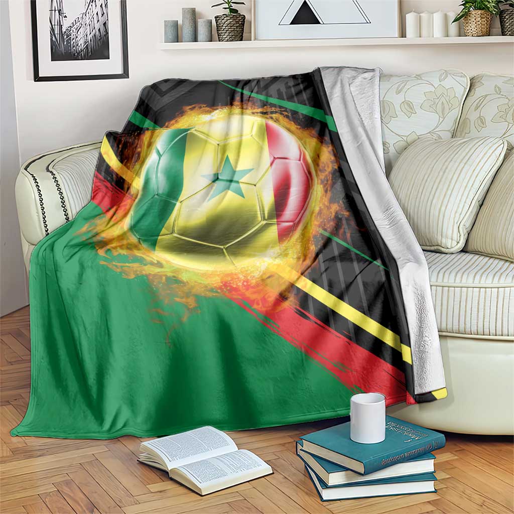 Custom Senegal Blanket Lion Graphic, National Flag, Fiery Soccer Ball - Bold African Pride Design - Wonder Print Shop