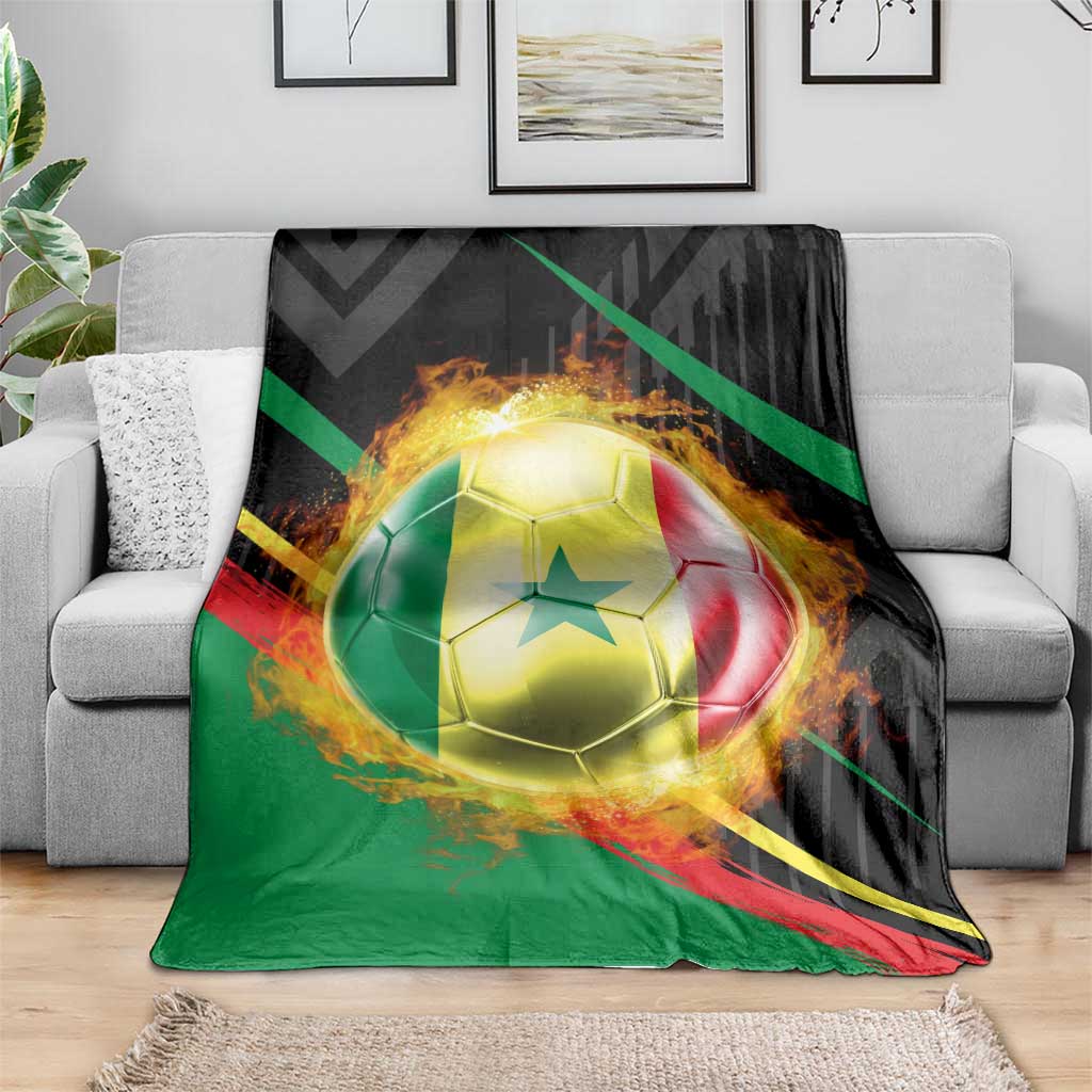Custom Senegal Blanket Lion Graphic, National Flag, Fiery Soccer Ball - Bold African Pride Design - Wonder Print Shop