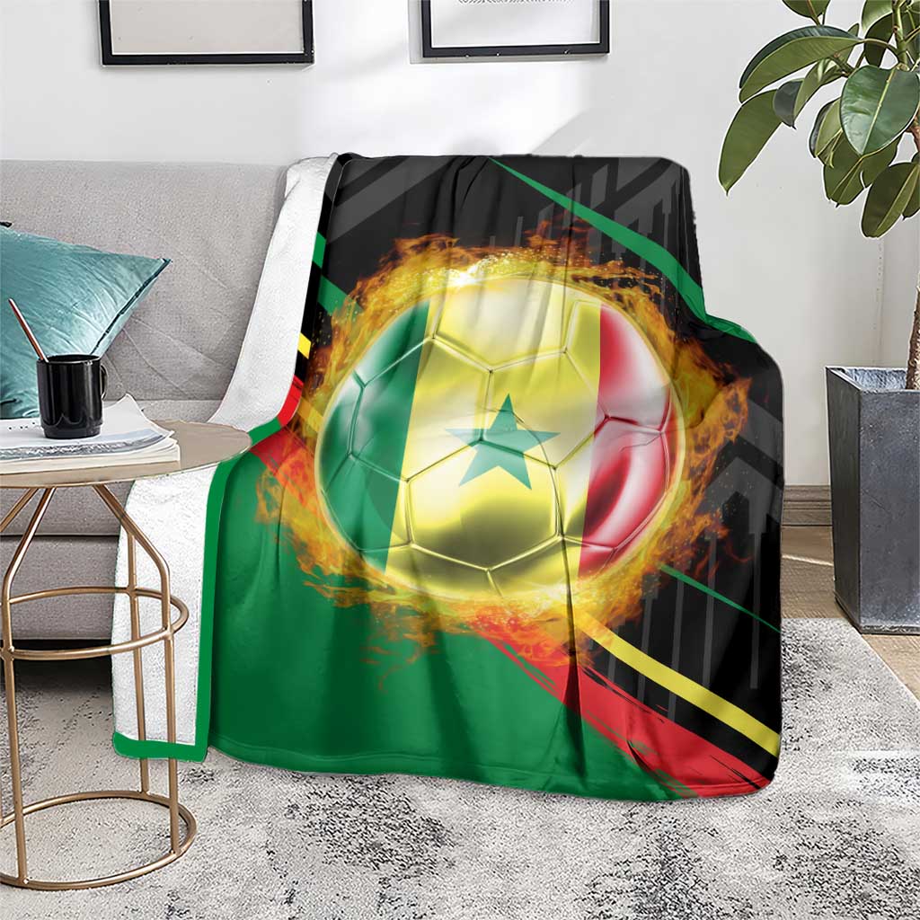 Custom Senegal Blanket Lion Graphic, National Flag, Fiery Soccer Ball - Bold African Pride Design - Wonder Print Shop