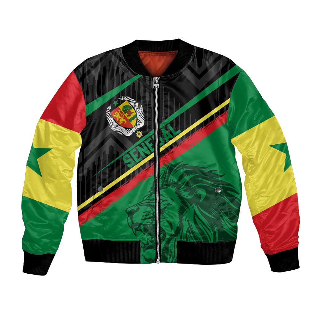 Custom Senegal Bomber Jacket Lion Graphic, National Flag, Fiery Soccer Ball - Bold African Pride Design - Wonder Print Shop