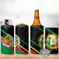 Custom Senegal 4 in 1 Can Cooler Tumbler Lion Graphic, National Flag, Fiery Soccer Ball - Bold African Pride Design - Wonder Print Shop