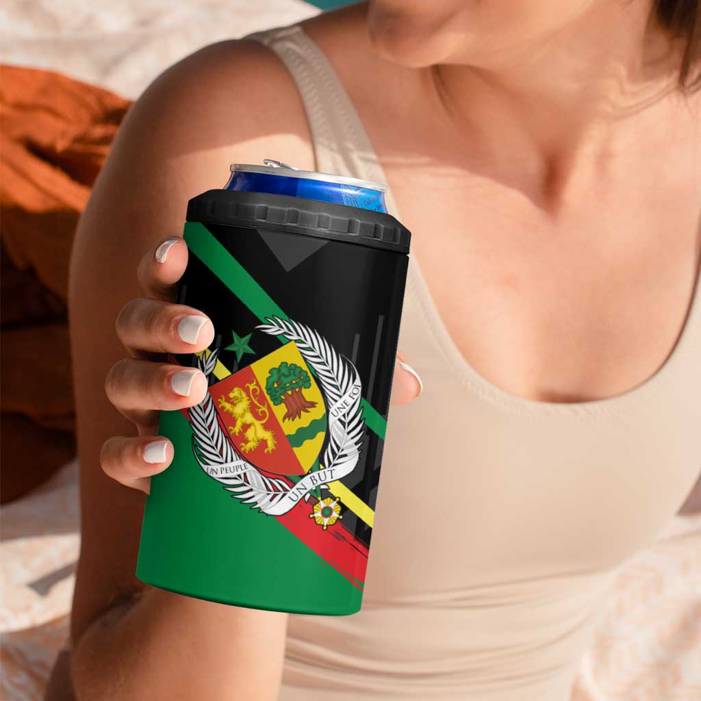 Custom Senegal 4 in 1 Can Cooler Tumbler Lion Graphic, National Flag, Fiery Soccer Ball - Bold African Pride Design - Wonder Print Shop