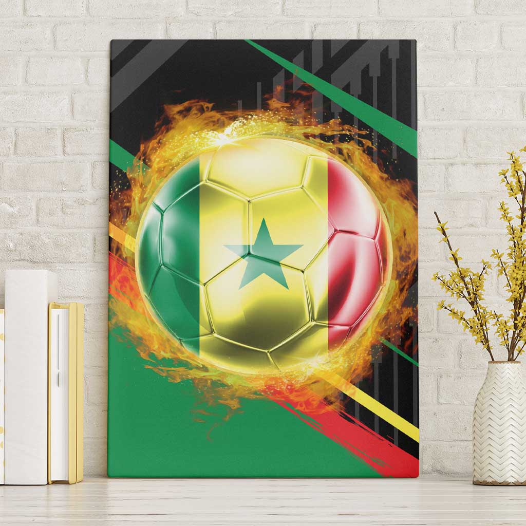 Custom Senegal Canvas Wall Art Lion Graphic, National Flag, Fiery Soccer Ball - Bold African Pride Design - Wonder Print Shop