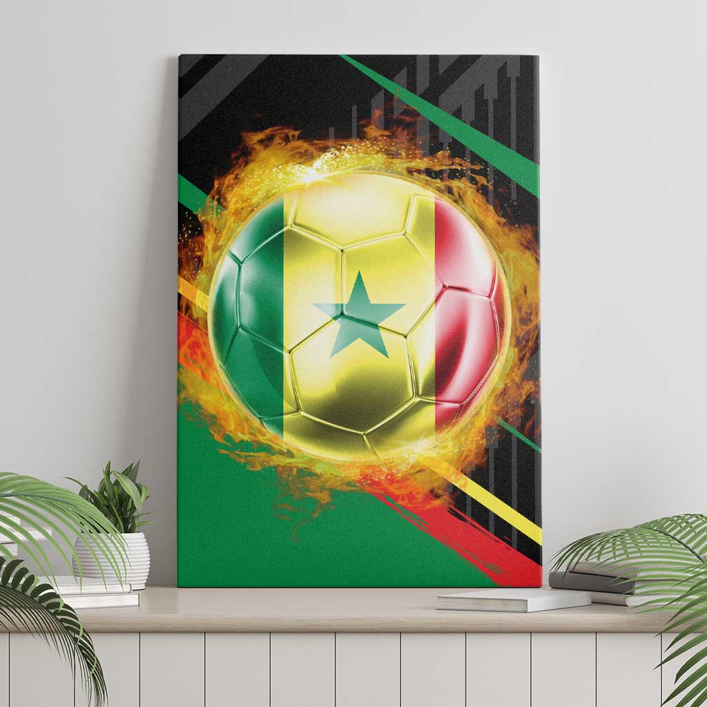Custom Senegal Canvas Wall Art Lion Graphic, National Flag, Fiery Soccer Ball - Bold African Pride Design - Wonder Print Shop