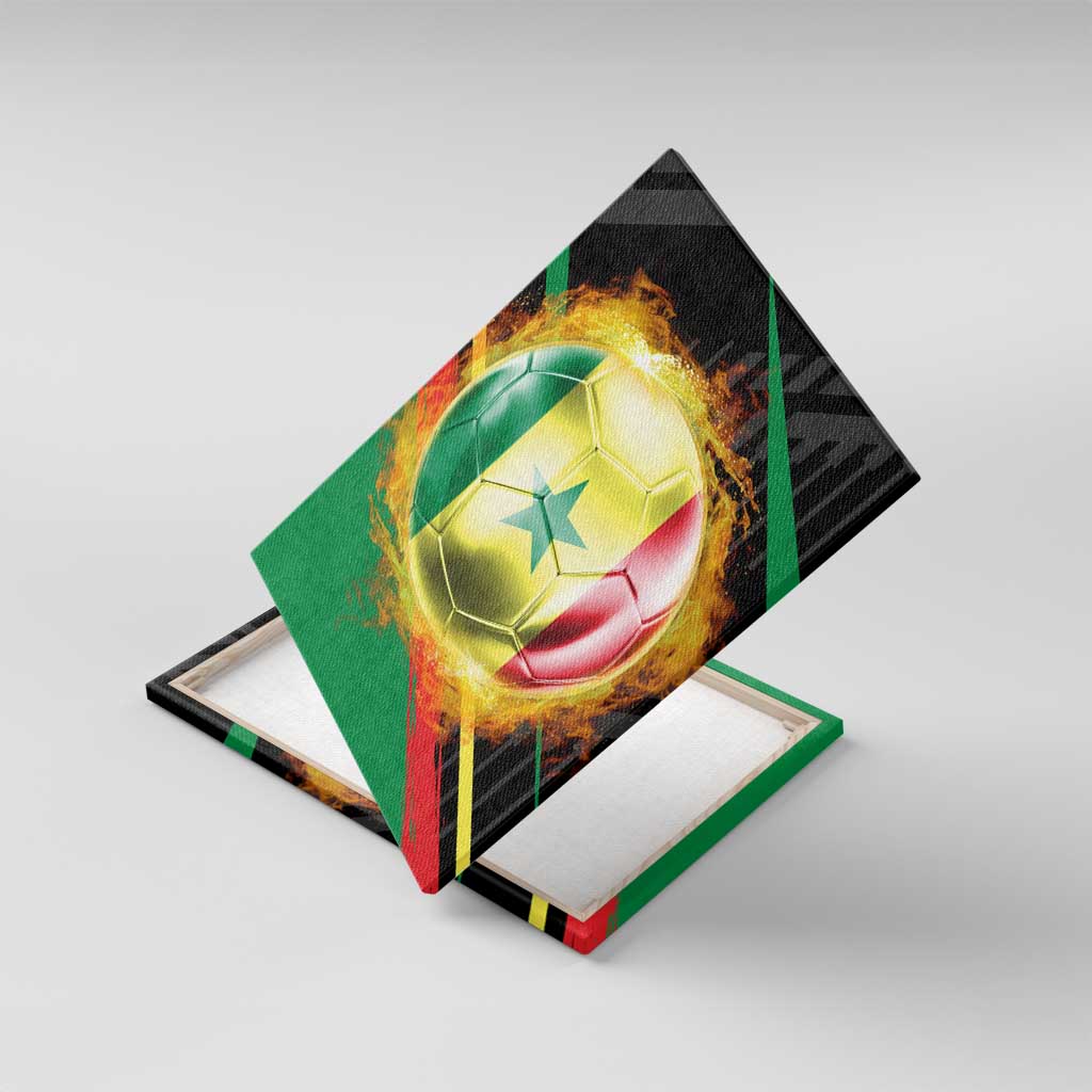 Custom Senegal Canvas Wall Art Lion Graphic, National Flag, Fiery Soccer Ball - Bold African Pride Design - Wonder Print Shop