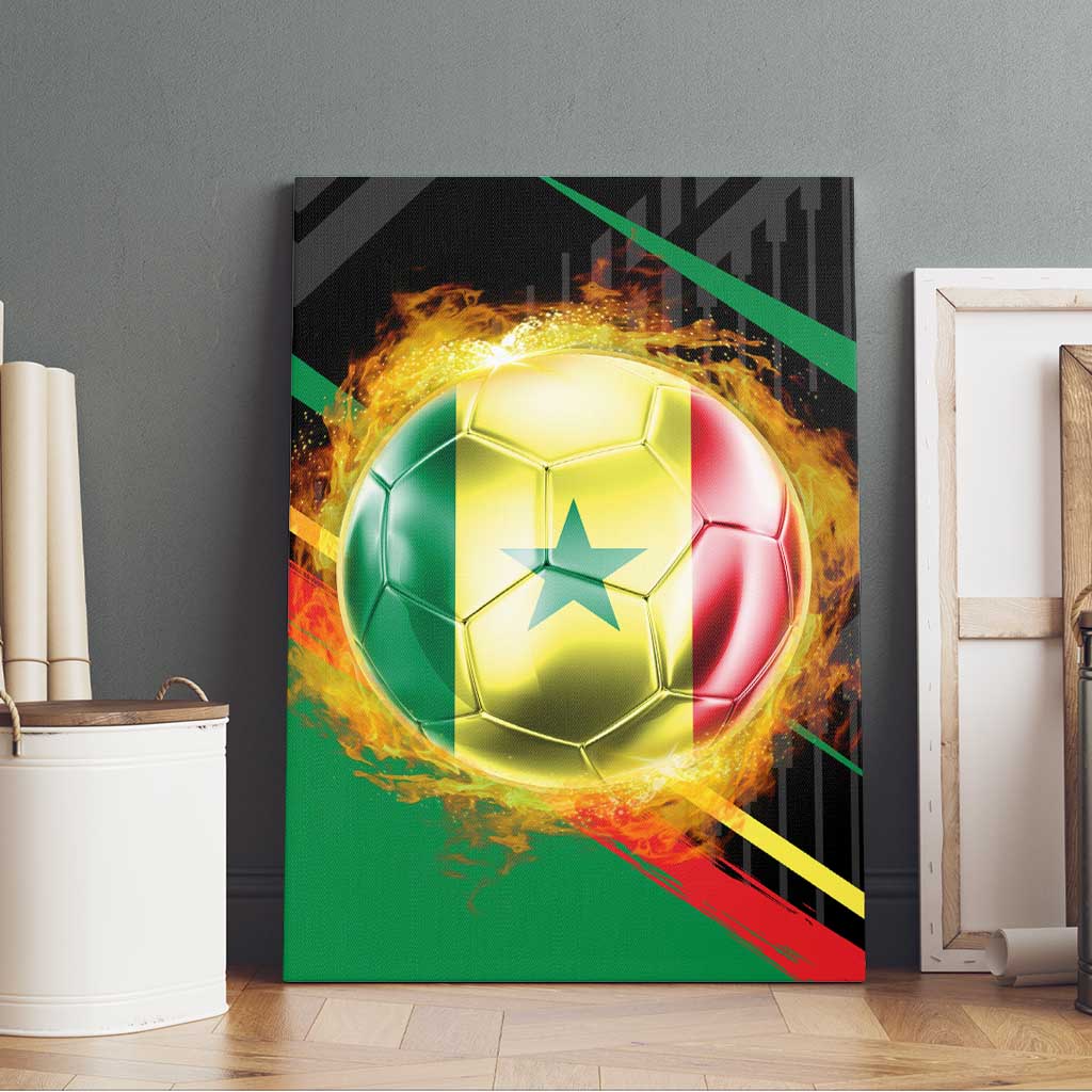 Custom Senegal Canvas Wall Art Lion Graphic, National Flag, Fiery Soccer Ball - Bold African Pride Design - Wonder Print Shop