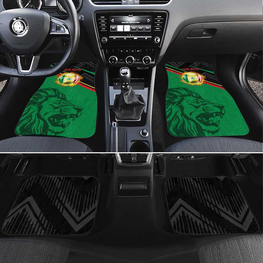 Custom Senegal Car Mats Lion Graphic, National Flag, Fiery Soccer Ball - Bold African Pride Design - Wonder Print Shop