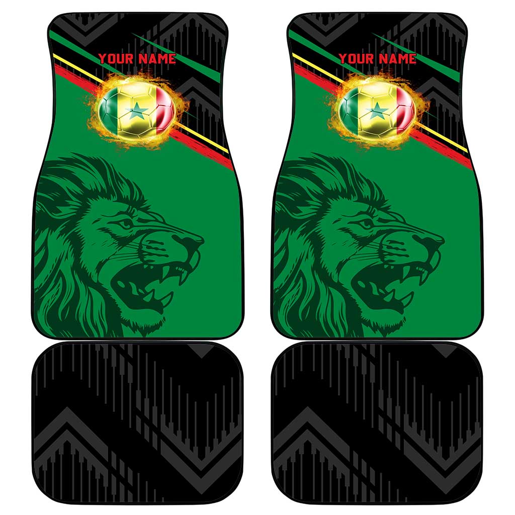 Custom Senegal Car Mats Lion Graphic, National Flag, Fiery Soccer Ball - Bold African Pride Design - Wonder Print Shop