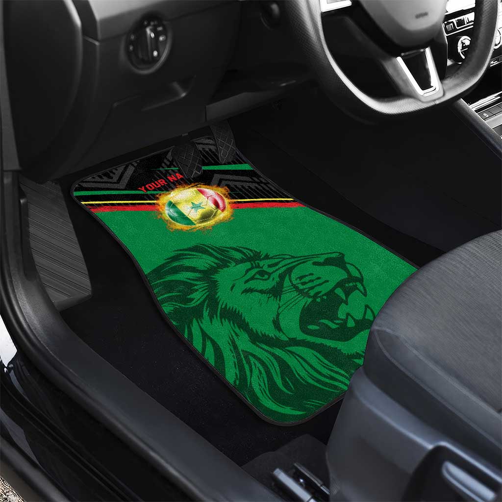 Custom Senegal Car Mats Lion Graphic, National Flag, Fiery Soccer Ball - Bold African Pride Design - Wonder Print Shop